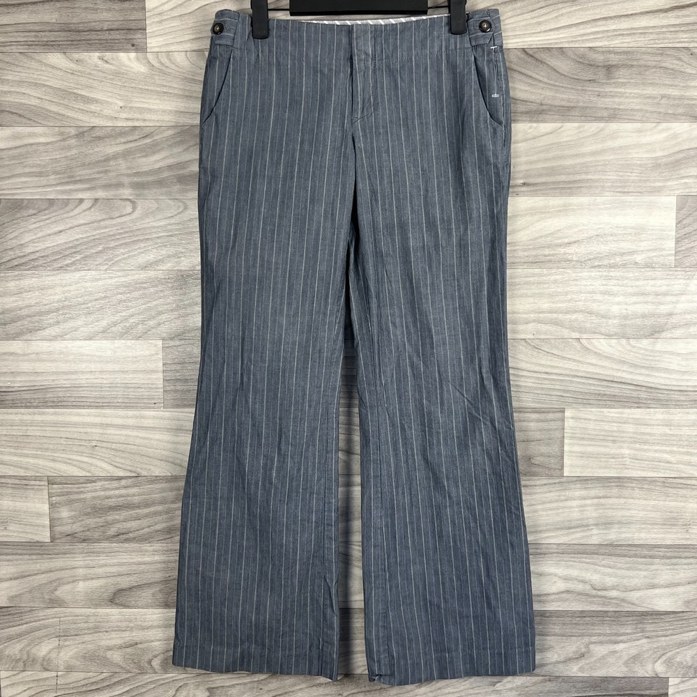 Gap Dress Pants Women's 2 Long (29x29.5) Gray Pinstripe Hip Slung Fit Flared Leg